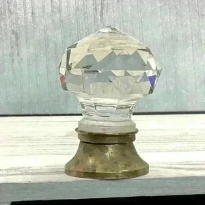 Crystal & Brass paperweight Door knob Vintage Sparkle V8